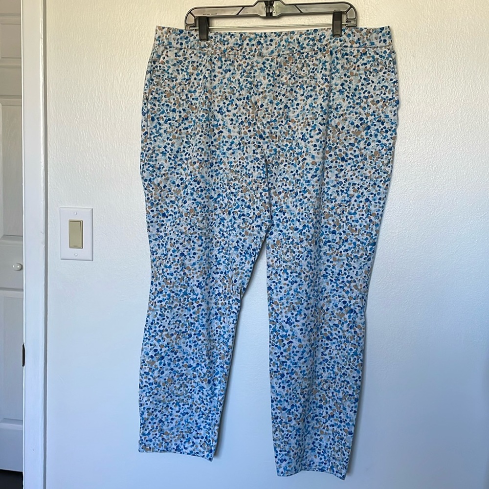 SUSAN GRAVER WEEKEND PANTS XL STRETCH BLUE & BEIGE LOOK FOR SPRING SIDE POCKETS